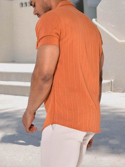 Elevate Your Casual Look: Men's Versatile Short-Sleeve Solid Color Cardigan T-Shirt