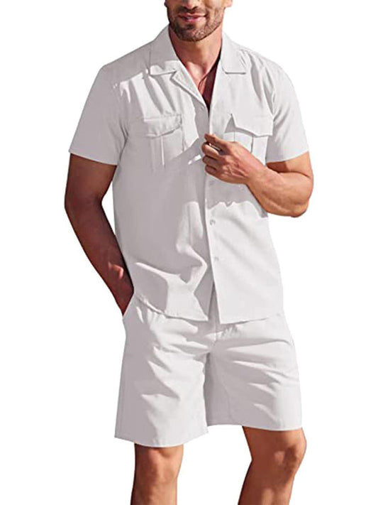 Casual Cotton Linen Men's Shirt and Shorts Set