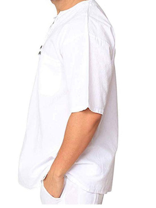 Elevate Your Style with Men's Tie Collar Cotton Linen T-Shirt