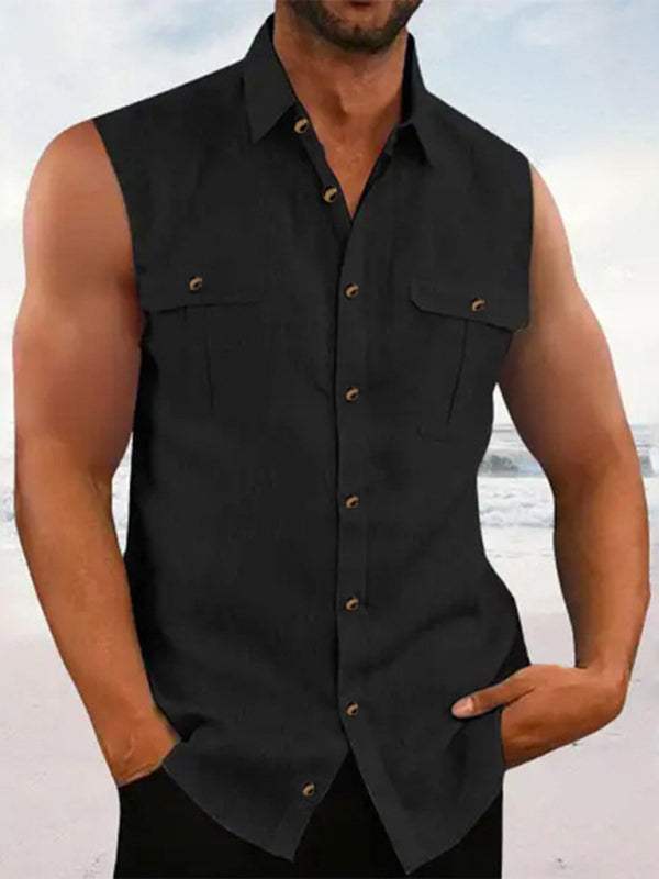 Vibrant Multi-Color Washed Cotton Sleeveless Shirt – Effortless Style for Spring-Summer Adventures