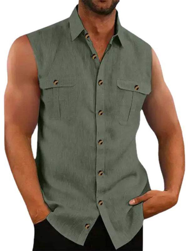 Vibrant Multi-Color Washed Cotton Sleeveless Shirt – Effortless Style for Spring-Summer Adventures