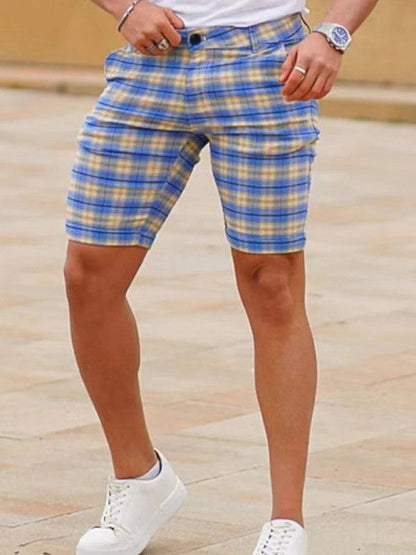 Stylish Men's Plus Size Slim Fit Plaid Shorts for Casual Spring-Summer Vibes