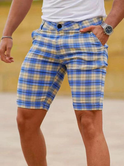 Stylish Men's Plus Size Slim Fit Plaid Shorts for Casual Spring-Summer Vibes