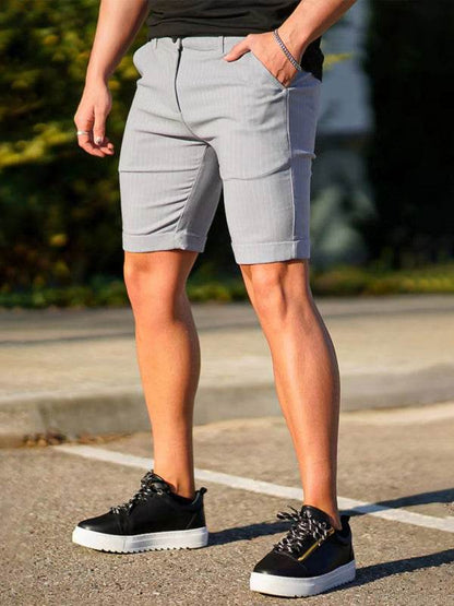 Men's skinny plaid plus size casual shorts, spring-summer style, slight elasticity.