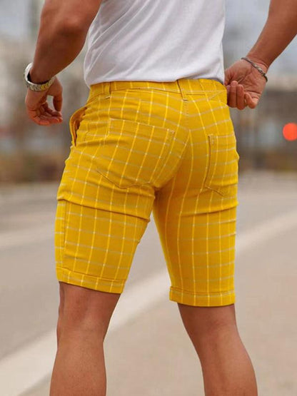 Stylish Men's Plus Size Slim Fit Plaid Shorts for Casual Spring-Summer Vibes