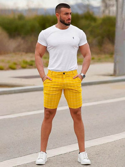 Stylish Men's Plus Size Slim Fit Plaid Shorts for Casual Spring-Summer Vibes