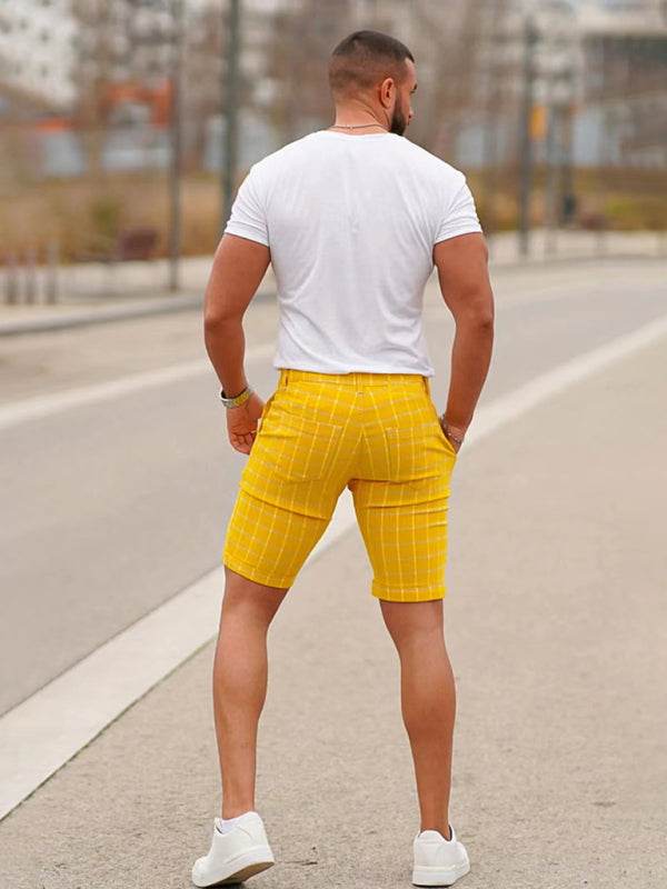 Stylish Men's Plus Size Slim Fit Plaid Shorts for Casual Spring-Summer Vibes