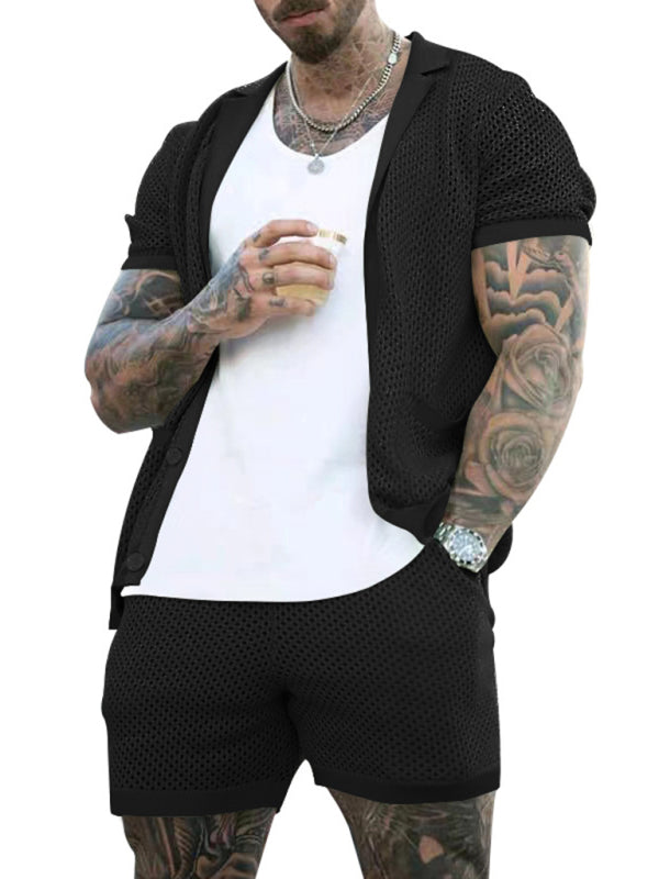 Short-sleeve Knit Lapel Cardigan Suit for Men - Elevate Your Style!