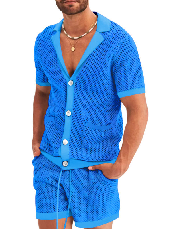 Short-sleeve Knit Lapel Cardigan Suit for Men - Elevate Your Style!