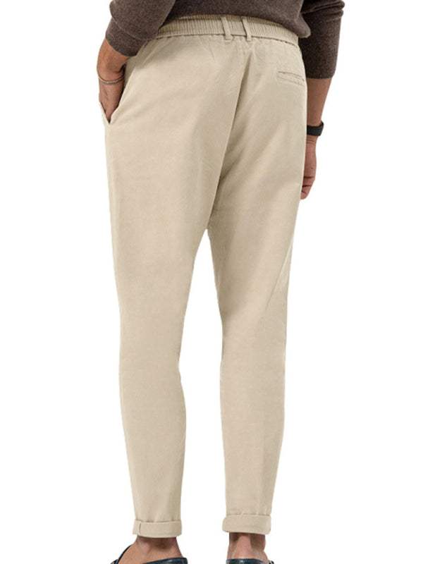 Stylish Men's Solid Color Straight-Leg Business Casual Trousers for Effortless Elegance