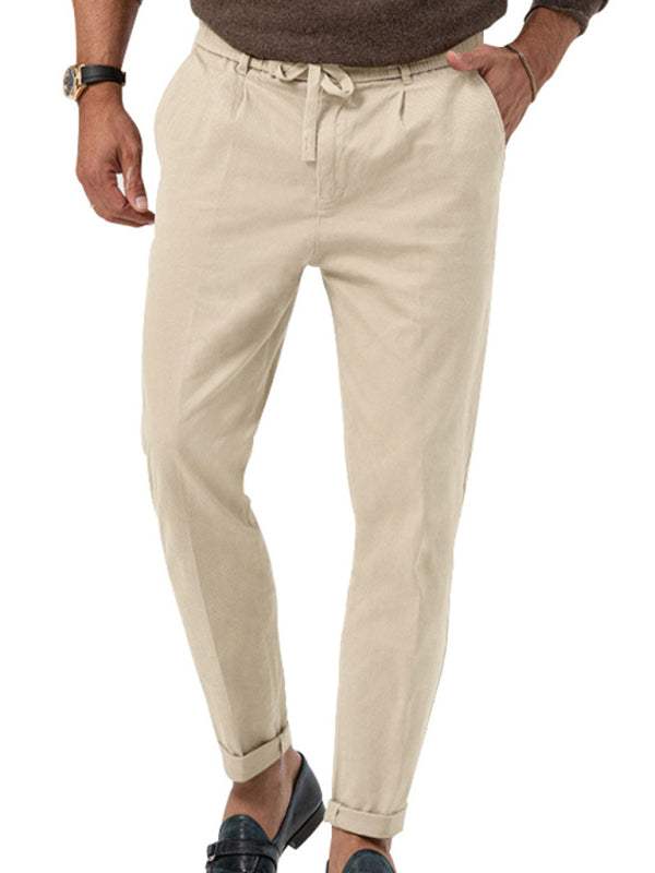 Men's trendy business solid color casual trousers with straight-leg design.