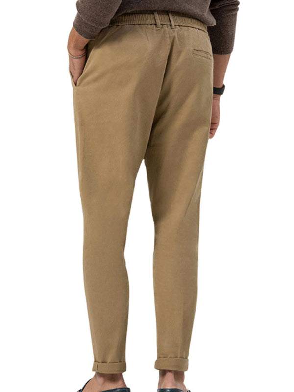 Stylish Men's Solid Color Straight-Leg Business Casual Trousers for Effortless Elegance