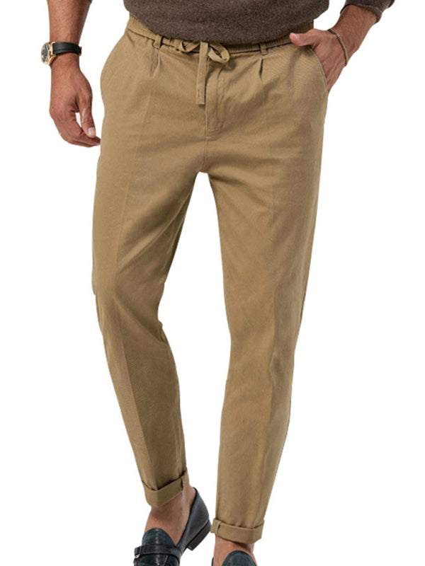 Stylish Men's Solid Color Straight-Leg Business Casual Trousers for Effortless Elegance