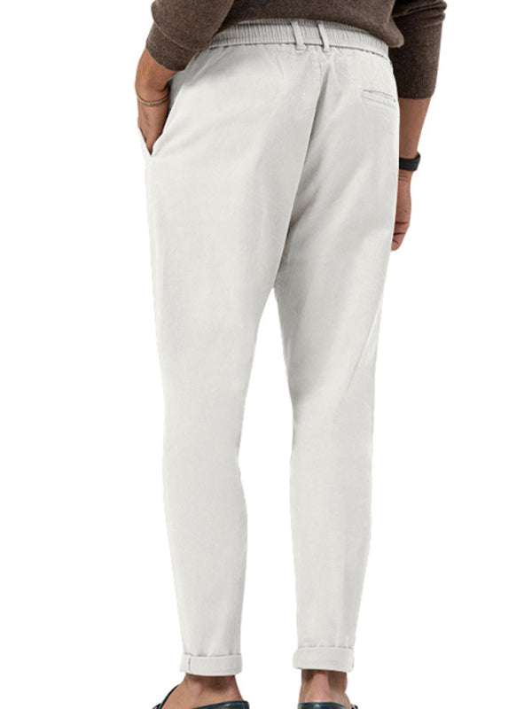 Stylish Men's Solid Color Straight-Leg Business Casual Trousers for Effortless Elegance