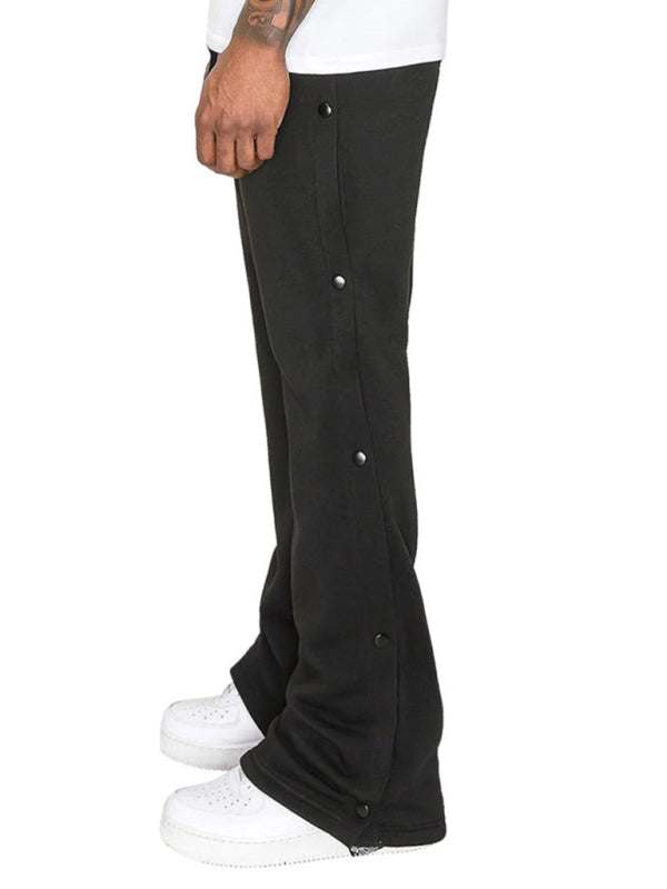 Trendy Men's Hip-Hop Casual Wide-Leg Trousers with Multi-Line Design and Button Detail