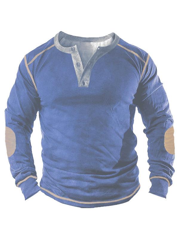 Men's 3D Printed Long-Sleeve Henley Top with Open Placket – Perfect Blend of Style and Comfort