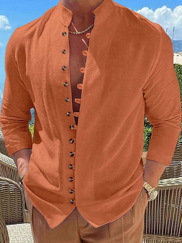 Vintage Charm Men's Casual Long Sleeve Button-Up Shirt for Effortless Style