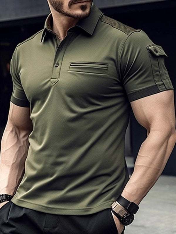 Elevate Your Style: Men's Muscle Fit Sports Polo Shirt with Pocket Design