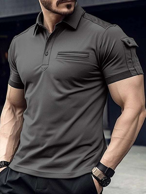 Elevate Your Style: Men's Muscle Fit Sports Polo Shirt with Pocket Design