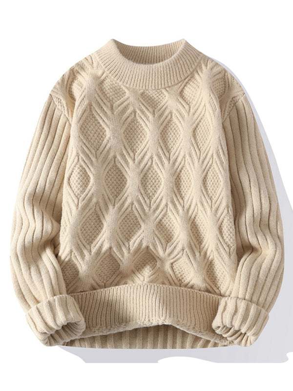 Stylish Men's Relaxed Fit Round Neck Knit Sweater for Effortless Fall Fashion