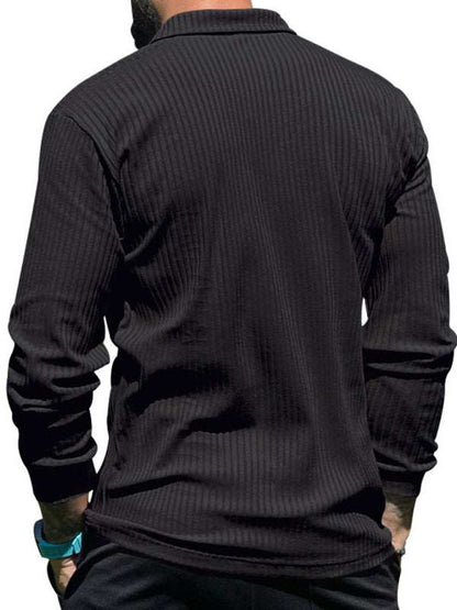 Sleek Men's Slim Fit Long Sleeve Polo T-Shirt - Sporty Lapel Style for Effortless Confidence