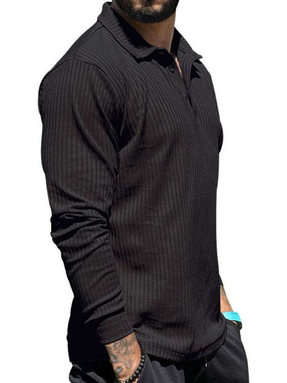 Sleek Men's Slim Fit Long Sleeve Polo T-Shirt - Sporty Lapel Style for Effortless Confidence