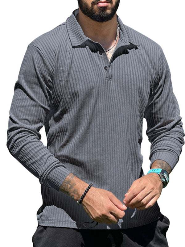 Sleek Men's Slim Fit Long Sleeve Polo T-Shirt - Sporty Lapel Style for Effortless Confidence