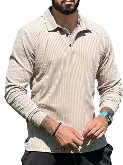 Sleek Men's Slim Fit Long Sleeve Polo T-Shirt - Sporty Lapel Style for Effortless Confidence