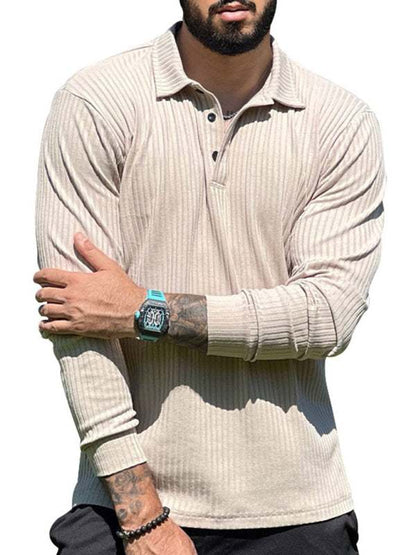 Sleek Men's Slim Fit Long Sleeve Polo T-Shirt - Sporty Lapel Style for Effortless Confidence