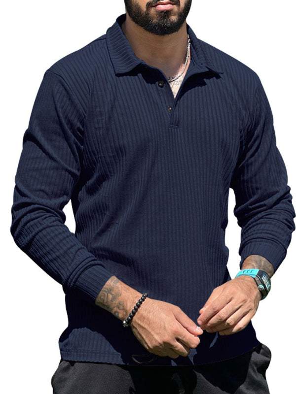 Sleek Men's Slim Fit Long Sleeve Polo T-Shirt - Sporty Lapel Style for Effortless Confidence