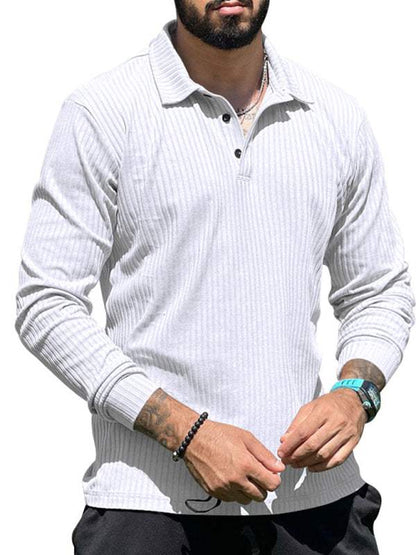 Sleek Men's Slim Fit Long Sleeve Polo T-Shirt - Sporty Lapel Style for Effortless Confidence