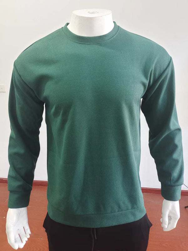 Versatile Men's Waffle Knit Long-Sleeve Sweater - Thin Round Neck for All Seasons