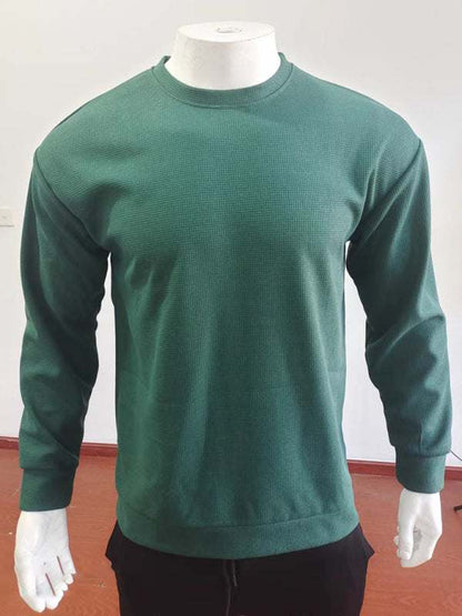 Versatile Men's Waffle Knit Long-Sleeve Sweater - Thin Round Neck for All Seasons