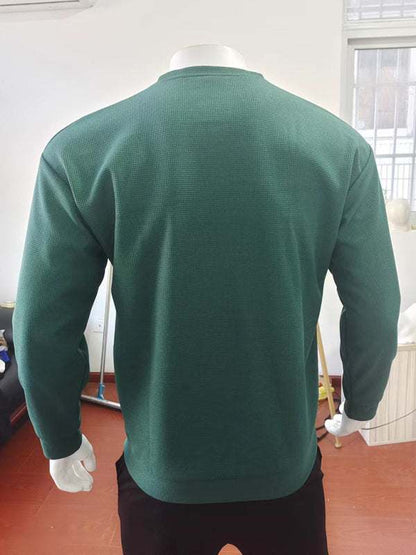 Versatile Men's Waffle Knit Long-Sleeve Sweater - Thin Round Neck for All Seasons