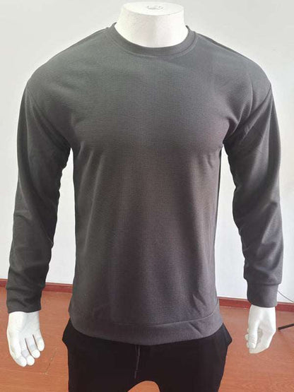 Versatile Men's Waffle Knit Long-Sleeve Sweater - Thin Round Neck for All Seasons