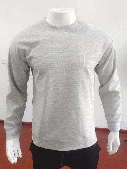 Versatile Men's Waffle Knit Long-Sleeve Sweater - Thin Round Neck for All Seasons