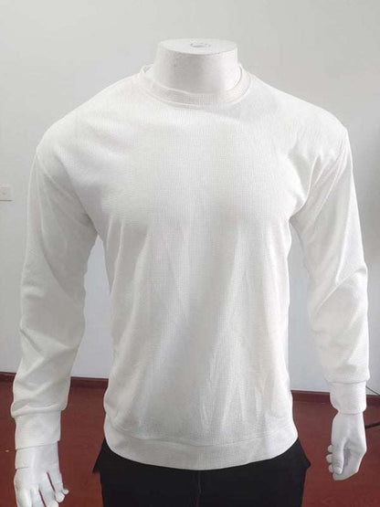 Versatile Men's Waffle Knit Long-Sleeve Sweater - Thin Round Neck for All Seasons