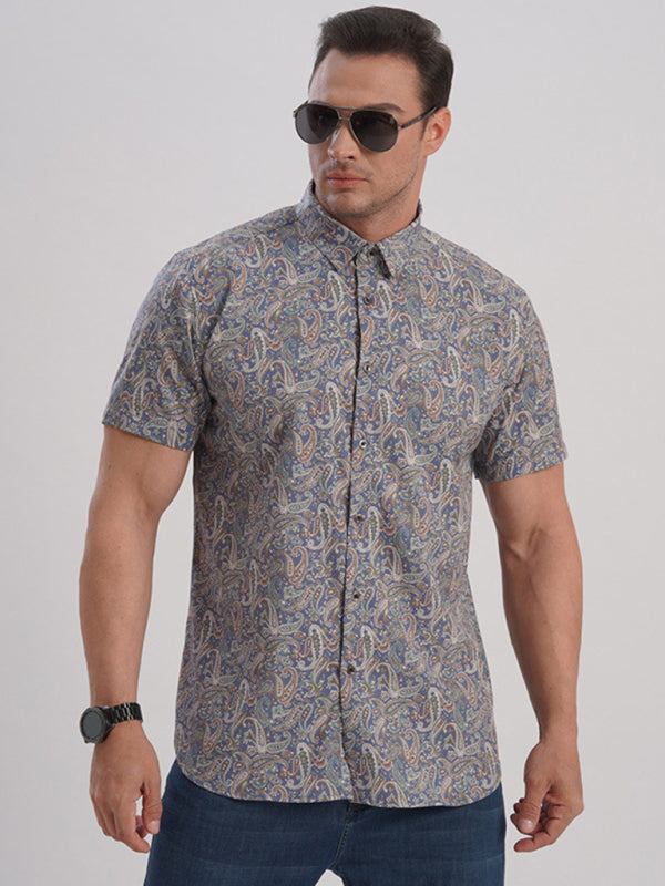 Vibrant Plus Size Men's Stretch Floral Short Sleeve Shirt for Effortless Summer Style