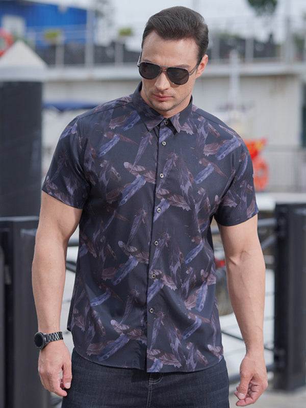 Vibrant Plus Size Men's Stretch Floral Short Sleeve Shirt for Effortless Summer Style