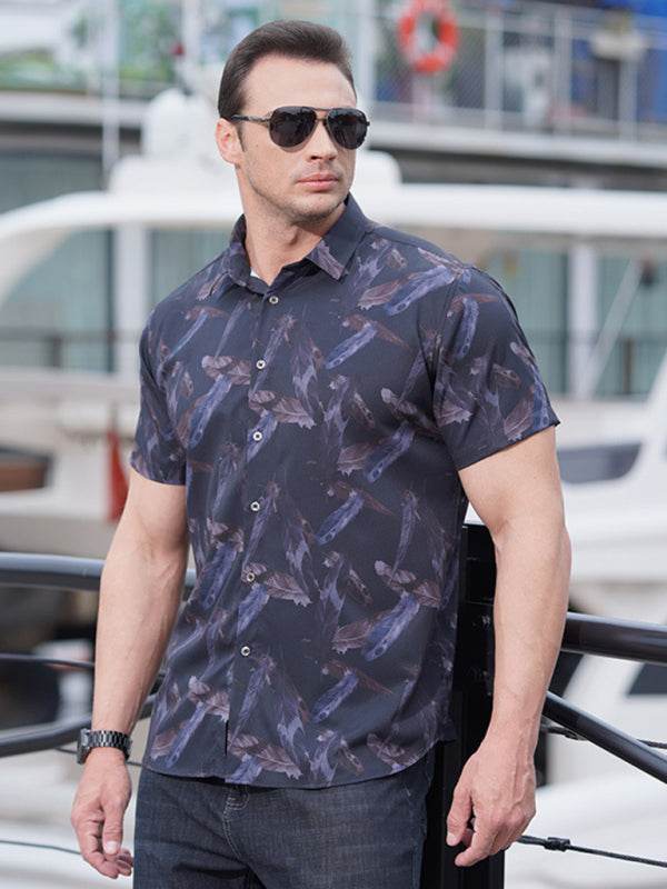 Vibrant Plus Size Men's Stretch Floral Short Sleeve Shirt for Effortless Summer Style