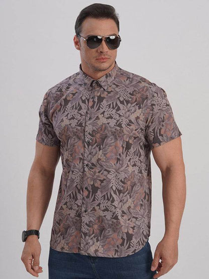 Vibrant Plus Size Men's Stretch Floral Short Sleeve Shirt for Effortless Summer Style