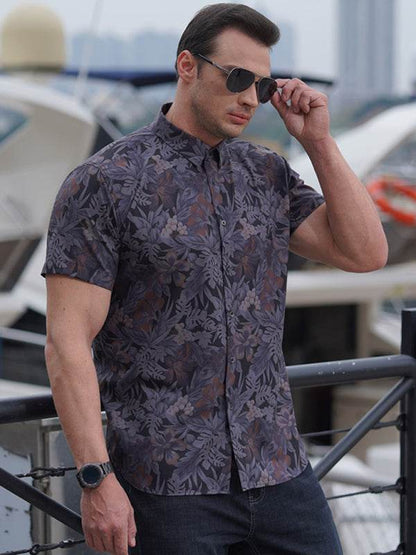 Vibrant Plus Size Men's Stretch Floral Short Sleeve Shirt for Effortless Summer Style