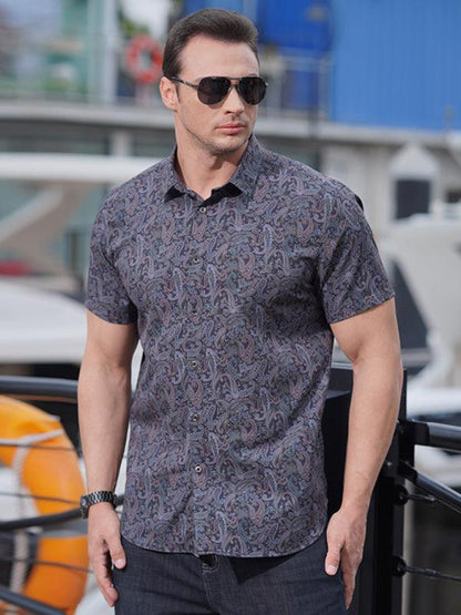 Vibrant Plus Size Men's Stretch Floral Short Sleeve Shirt for Effortless Summer Style