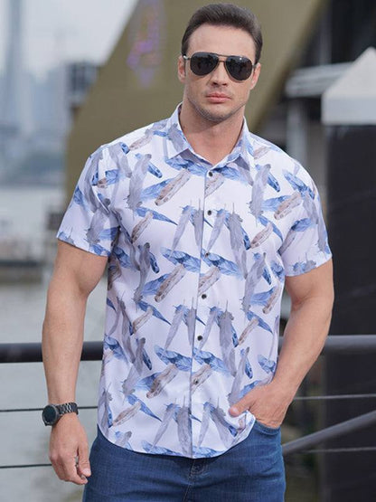 Vibrant Plus Size Men's Stretch Floral Short Sleeve Shirt for Effortless Summer Style