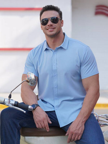 Stylish Plus Size Men's Lightweight Stretch Short Sleeve Shirt for Effortless Summer Style