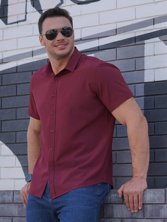 Elevate Your Style: Men's Plus Size Stretch Shirt with Thin Short Sleeves