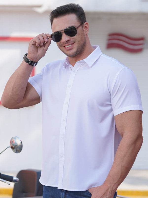 Stylish Plus Size Men's Lightweight Stretch Short Sleeve Shirt for Effortless Summer Style