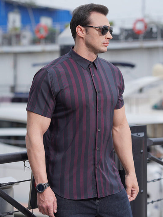 Men's Stylish Striped Short-Sleeved Shirt for Big & Tall