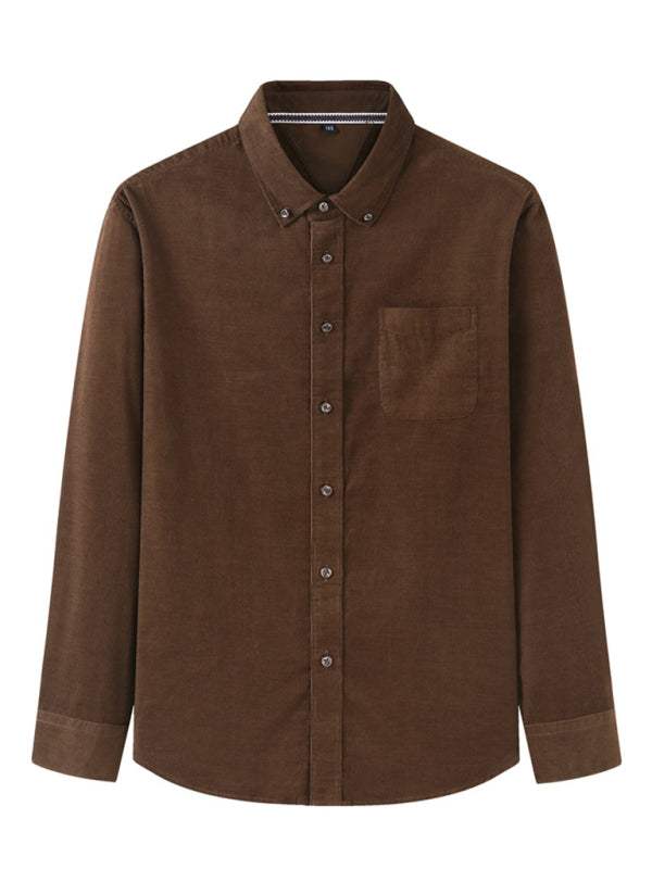 Stylish Plus Size Men's Cozy Corduroy Long Sleeve Shirt for Effortless Casual Looks