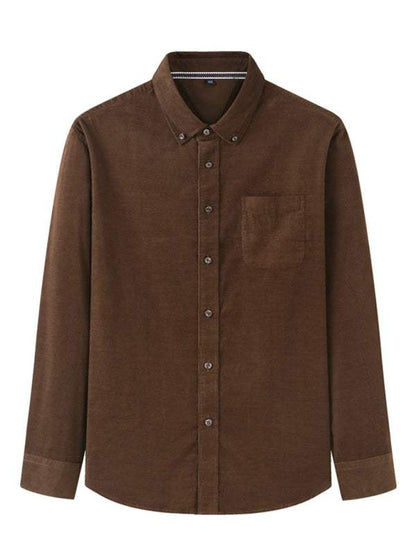 Stylish Plus Size Men's Cozy Corduroy Long Sleeve Shirt for Effortless Casual Looks